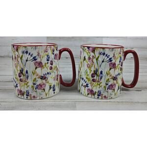 2 Bella Floral Coffee/Tea Mug 10 Strawberry Street 14 oz Colorful Flowers